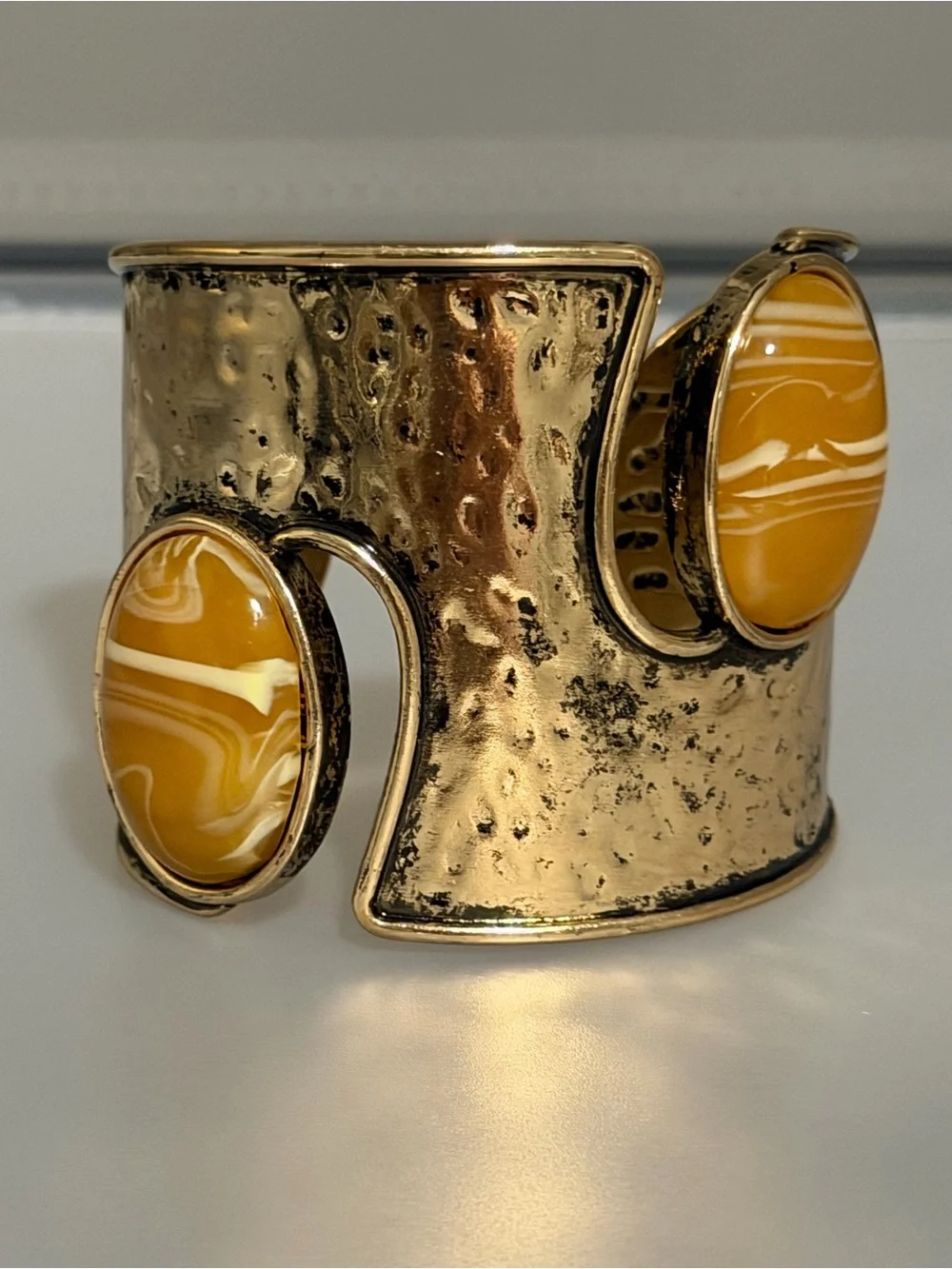 New Arrivals! Gold Statement Cuff Bracelet with Yellow Gem Accents